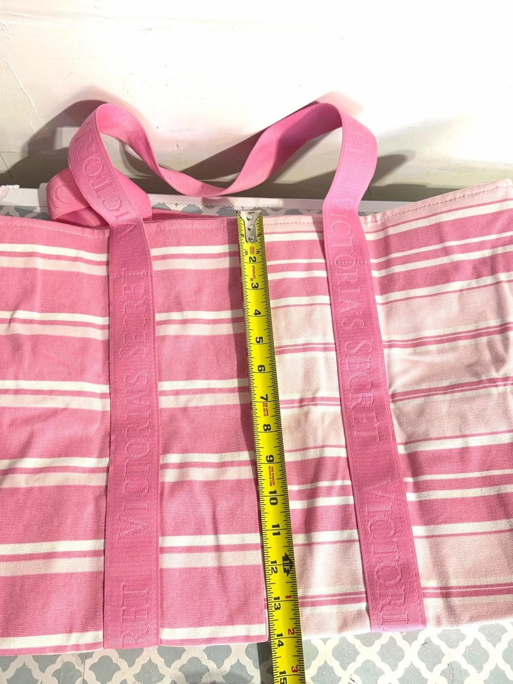 Victoria's Secret Pink and White Striped Canvas Tote